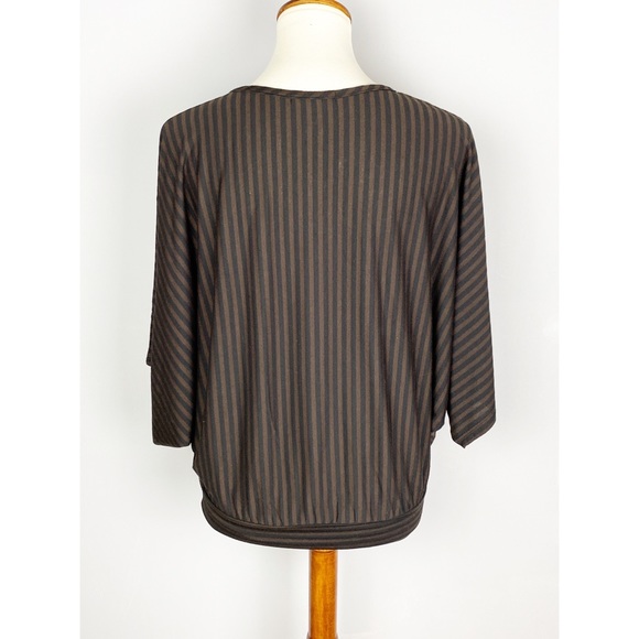 Cielo Black/Brown Stripe V Neck Striped Dolman Sleeves Top Small - Picture 4 of 8